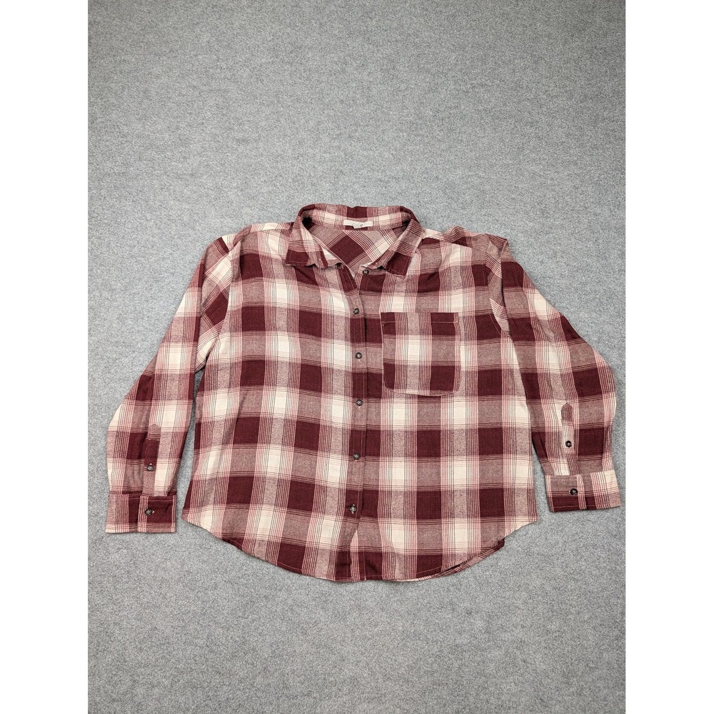 Papaya Shirt Juniors Large Red Plaid Flannel Button Front Long Sleeve Top